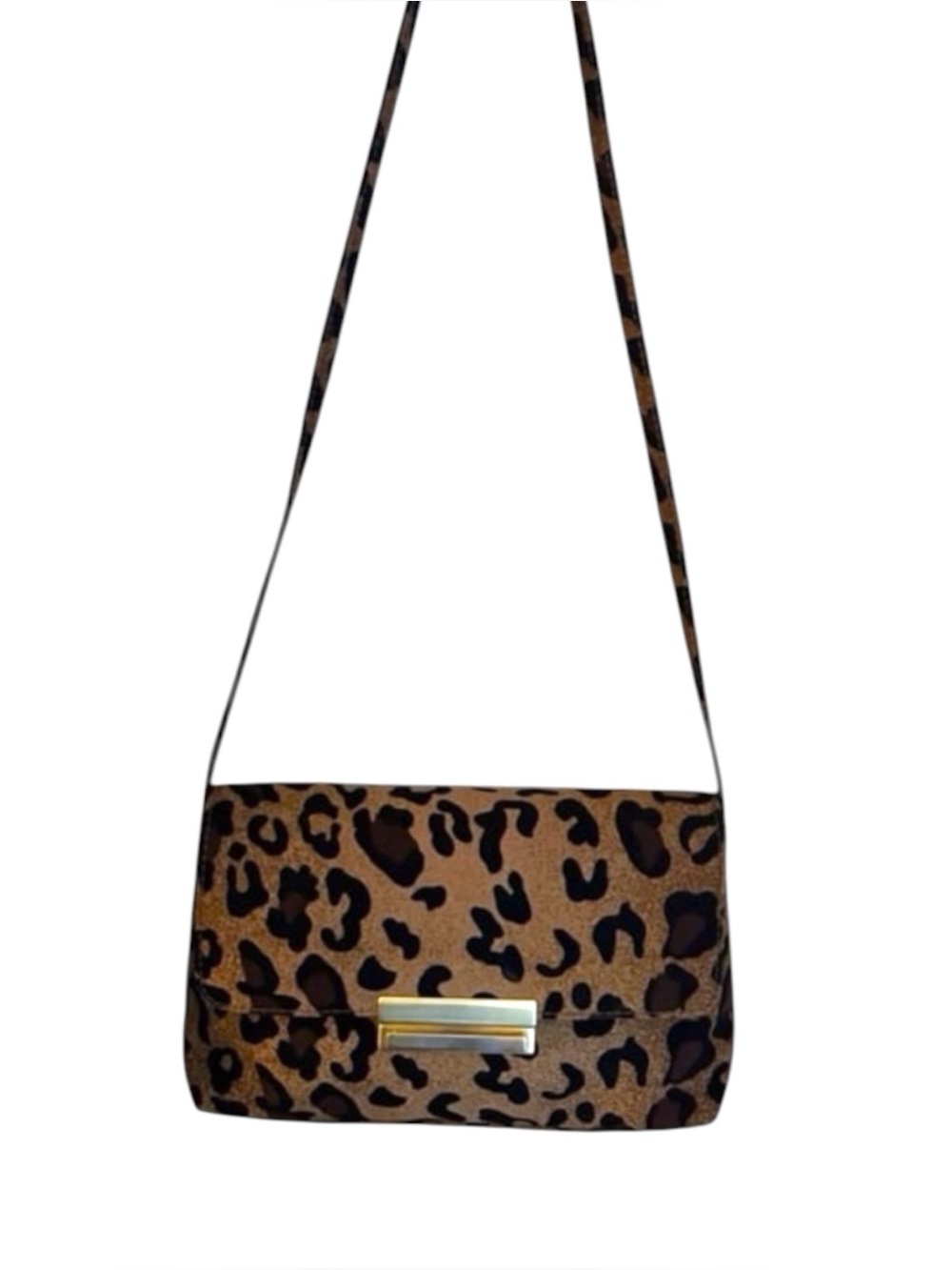 90’s Diahann Carroll Brown/Black Leopard Print Nylon Shoulder Flap Bag